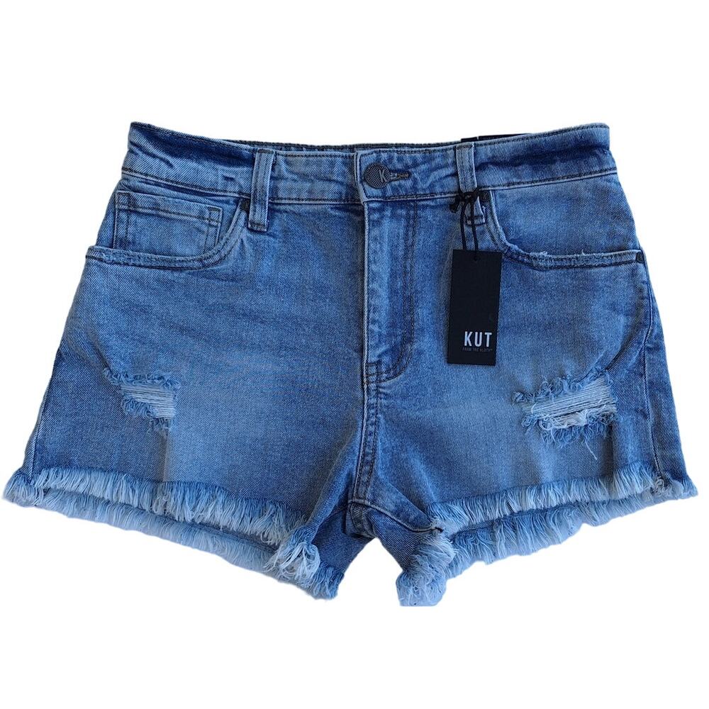 KUT from the Kloth Jane High Rise Jean Shorts Distressed Fray Hem Size 2 Denim